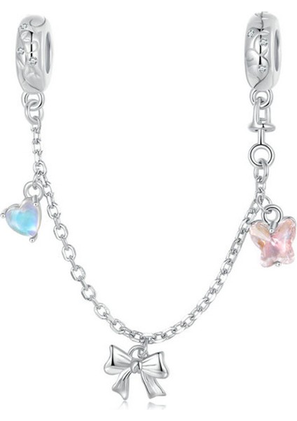 Pendant Charm Ballet Bow Safety Chain Kadınlar Için Karşılaştırılmış Farklı Bileklikler ve Kolye 925 Gümüş (Yurt Dışından)