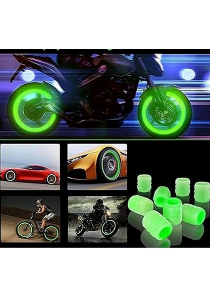4 Adet Sibop Kapağı Fosforlu Floresan LED Pilsiz Araba Motorsiklet Bisiklet Lastik Sibop Kapağı