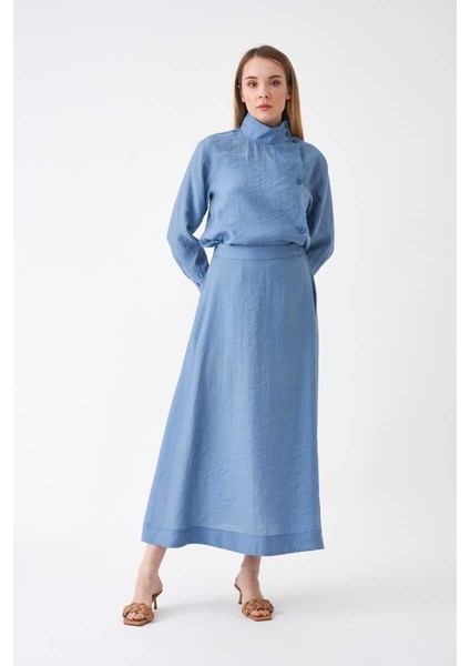 Pervazlı Modal Etek Indigo