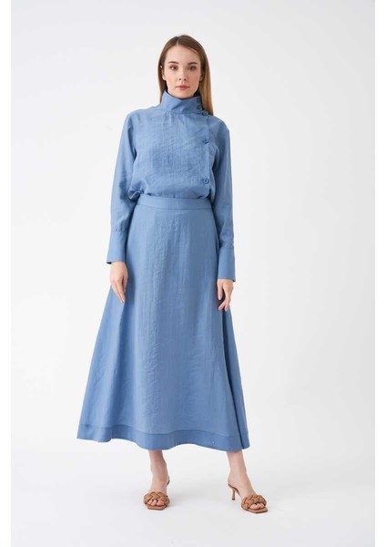 Pervazlı Modal Etek Indigo modelleri