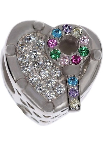 Bayan Kalp ve Büyüteç Model Gümüş Charm