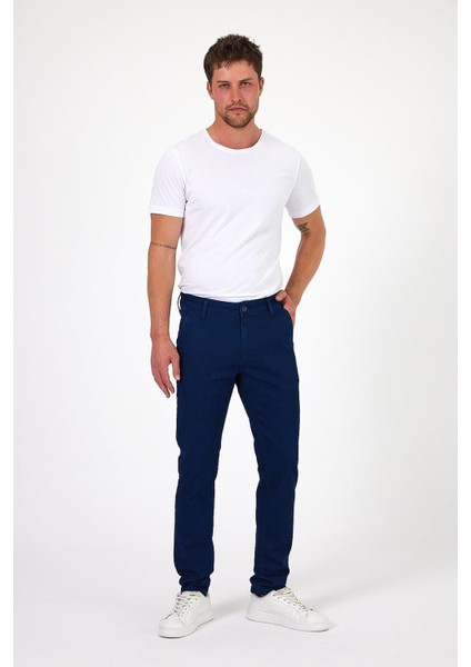 - Erkek Lacivert Likralı Slim Fit Chino Pantolon