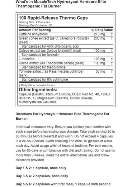 Hydroxycut Hardcore Elite Thermogenic 100 Capsul Yohımbıne Içerikli Usa Version 38