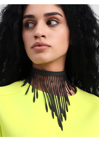 Deri Kolye - Siyah - Tek Ebat