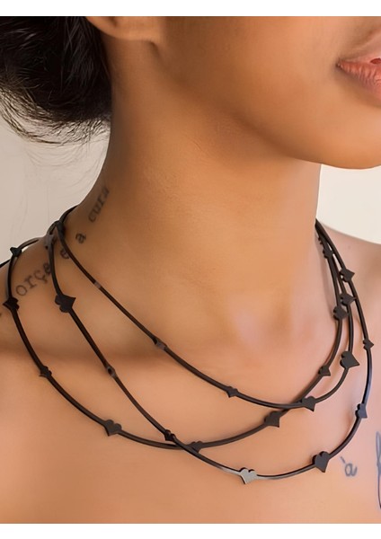 Deri Kolye - Siyah - Tek Ebat