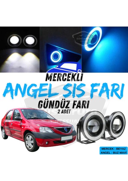 Dacia Logan Uyumlu Üniversal Mercekli Angel Sis Farı Metal Su Geçirmez 76 mm Buz Mavi Halkalı Gündüz Farı Angel Eyes 2 Adet