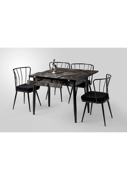 Yanlardan Açılır Büyüyen Yemek Masası Siyah Mermer Desenli 65X100CM Sadece Masa Fiyatıdır