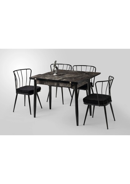 Yanlardan Açılır Büyüyen Yemek Masası Siyah Mermer Desenli 65X100CM Sadece Masa Fiyatıdır