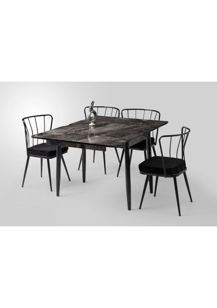Yanlardan Açılır Büyüyen Yemek Masası Siyah Mermer Desenli 65X100CM Sadece Masa Fiyatıdır