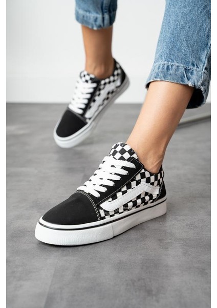 Dama Desenli Siyah Beyaz Günlük Unisex (Kadın/Erkek) Sneaker