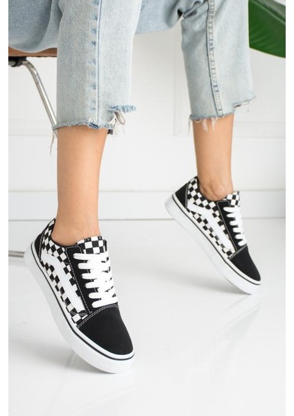 Dama Desenli Siyah Beyaz Günlük Unisex (Kadın/Erkek) Sneaker
