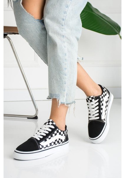 Dama Desenli Siyah Beyaz Günlük Unisex (Kadın/Erkek) Sneaker