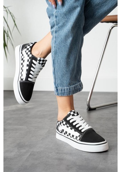 Dama Desenli Siyah Beyaz Günlük Unisex (Kadın/Erkek) Sneaker