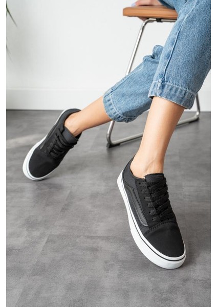 Siyah Siyah (Beyaz Taban) Günlük Unisex (Kadın/Erkek) Sneaker