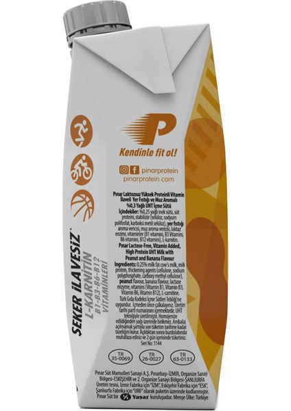 Yer Fıstıklı ve Muz Aromalı Protein Süt 500 ml x 6 Adet