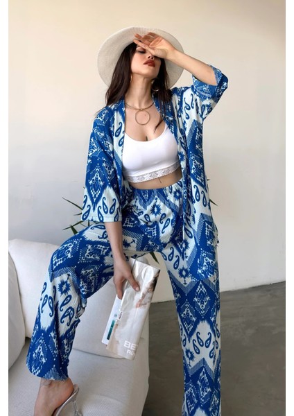 Desenli Kimono ve Pantolon Ikili Takım DFL4019