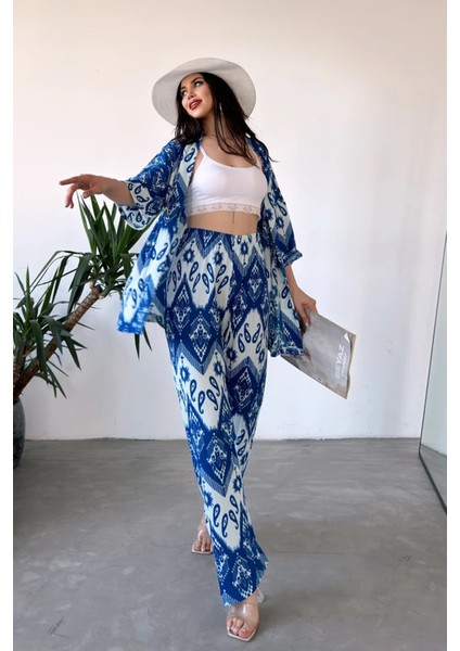 Desenli Kimono ve Pantolon Ikili Takım DFL4019