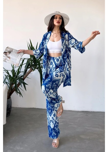 Desenli Kimono ve Pantolon Ikili Takım DFL4019