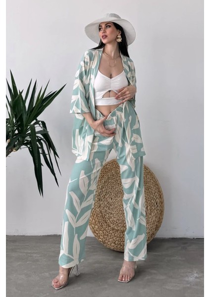 Desenli Kimono ve Pantolon Ikili Takım DFL4019