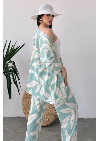 Desenli Kimono ve Pantolon Ikili Takım DFL4019