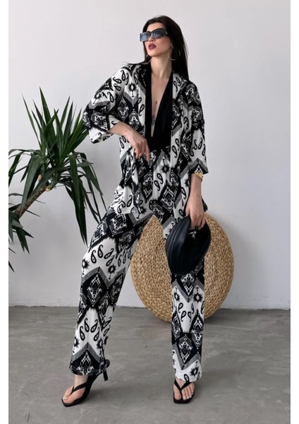 Desenli Kimono ve Pantolon Ikili Takım DFL4019