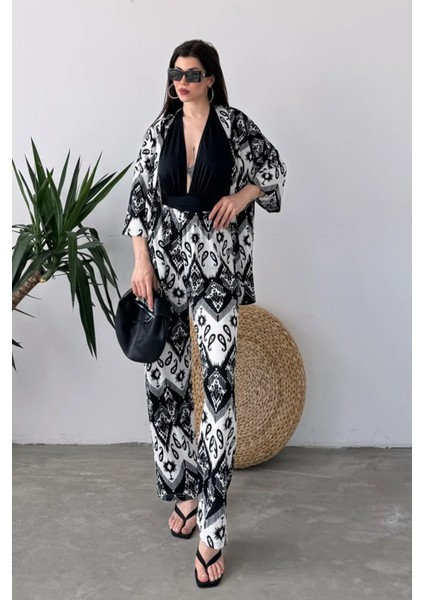 Desenli Kimono ve Pantolon Ikili Takım DFL4019