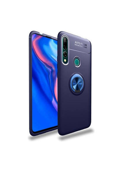 Huawei Y9 Prime 2019 Ultra Koruma Sağlayan Stant Özellikli Yüzüklü Ravel Silikon Kılıf