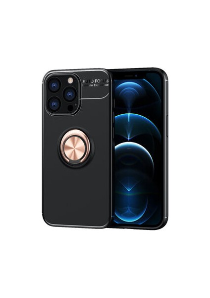 iPhone 14 Pro Ultra Koruma Sağlayan Stant Özellikli Yüzüklü Ravel Silikon Kılıf