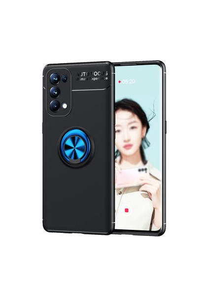 Oppo Reno 5 5G Ultra Koruma Sağlayan Stand Özellikli RingGuard Yüzüklü Silikon Kılıf