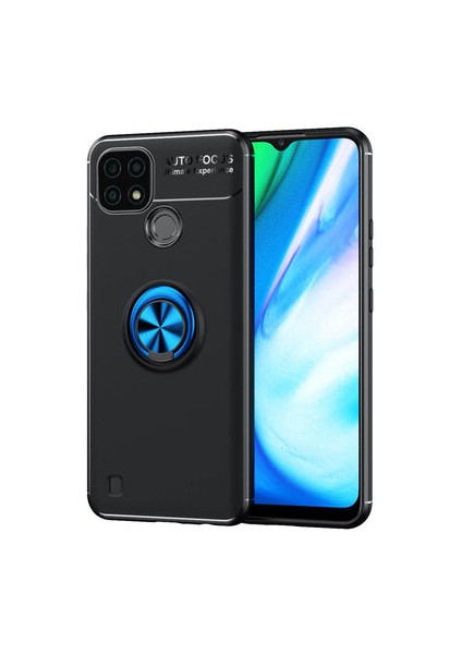 Realme C21 Ultra Koruma Sağlayan Stant Özellikli Yüzüklü Ravel Silikon Kılıf
