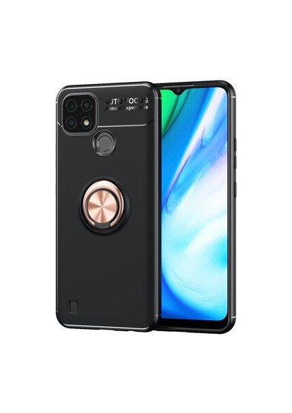 Realme C21 Ultra Koruma Sağlayan Stant Özellikli Yüzüklü Ravel Silikon Kılıf
