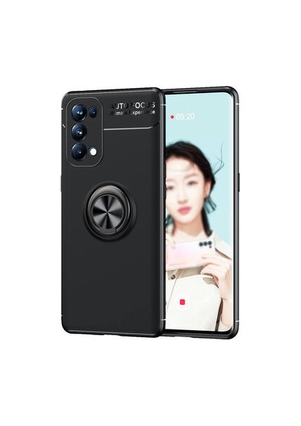 Oppo Reno 5 5G Ultra Koruma Sağlayan Stand Özellikli RingGuard Yüzüklü Silikon Kılıf