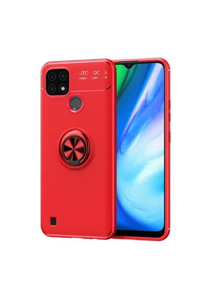 Realme C25 Ultra Koruma Sağlayan Stant Özellikli Yüzüklü Ravel Silikon Kılıf