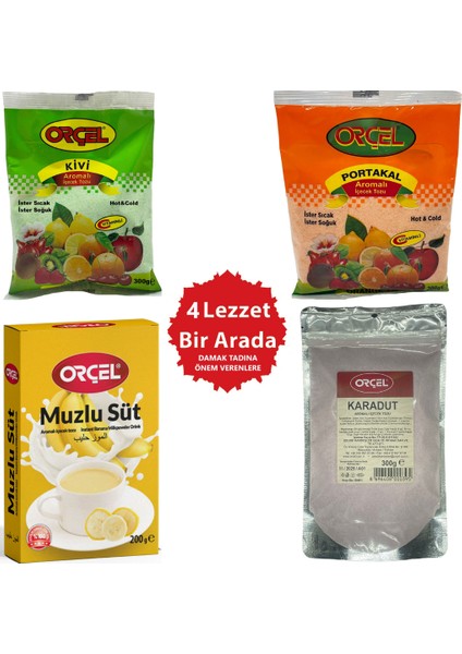 Karadut 300gr +Portakal 300gr.+ Kivi 300gr + Muzlu Süt 200gr Aromalı Içecek Tozu Oralet Çay Set