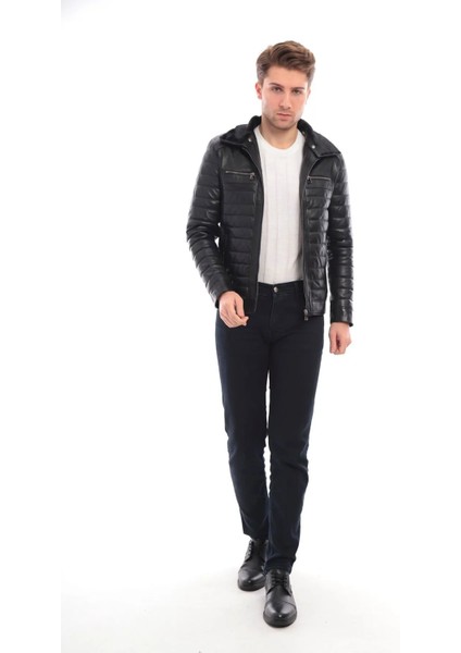 Saremod Kürk Yaka Erkek Deri Mont