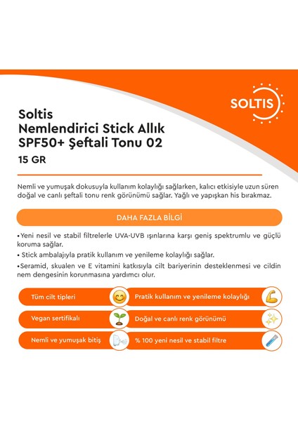 Nemlendirici Stick Allık SPF50+ Şeftali Tonu 02, 15 gr