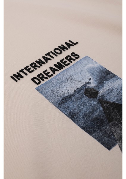 Oversızed Fıt Dreamer Erkek Tshırt Ekru