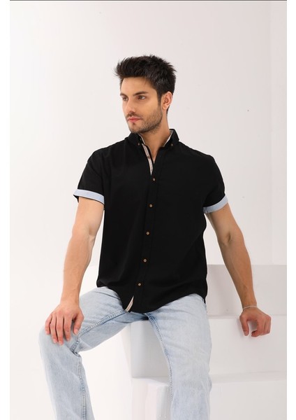 Siyah Kısakol Şeritli Regular Erkek Gömlek fiyatları