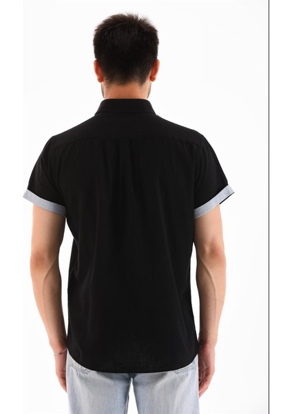 Siyah Kısakol Şeritli Regular Erkek Gömlek indirimleri