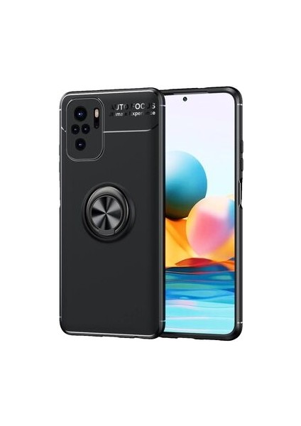 Redmi Note 10 Ultra Koruma Sağlayan Stant Özellikli Yüzüklü Ravel Silikon Kılıf