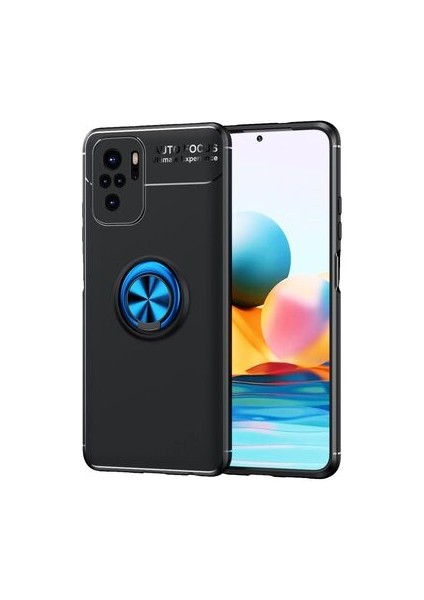 Redmi Note 10 Ultra Koruma Sağlayan Stant Özellikli Yüzüklü Ravel Silikon Kılıf