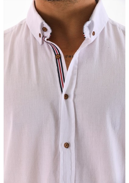 Beyaz Kısa Kol Şeritli Erkek Regular Gömlek indirimleri