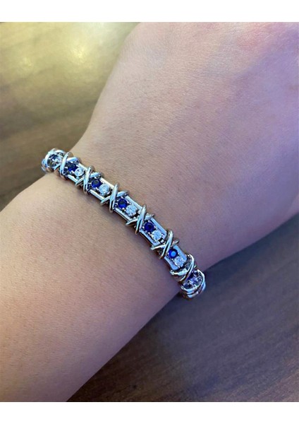 Bayan Mavi Taş Detay Şık Gümüş Bileklik fiyatları