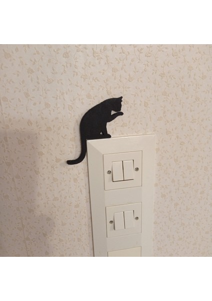 3'lü Kedi Duvar Süsü, Dekoratif Duvar Süsü, Yapışkanlı Kedi Süsü
