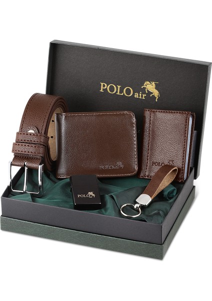 Kutulu Klasik Erkek Çakmak Anahtarlık Cüzdan Kemer Kartlık Seti Chm-12