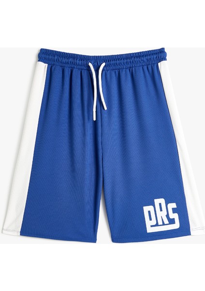 Oversize Şort Renk Bloklu Baskı Detaylı Beli Lastikli