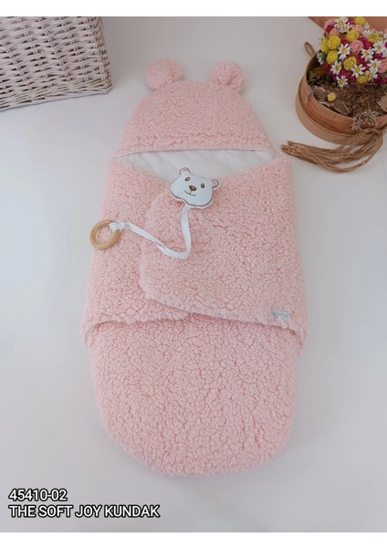 Yenidoğan Kulaklı Şapkalı Açılır Kucaklı Cırt Kapamalı Bebek Battaniyesi Kundak Pembe