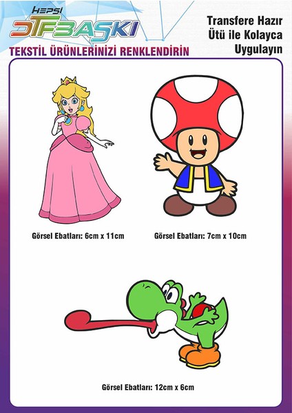 Çizgi Film Karakter Ütü ile Yapışan Tişört Tekstil Dtf Transfer Baskı