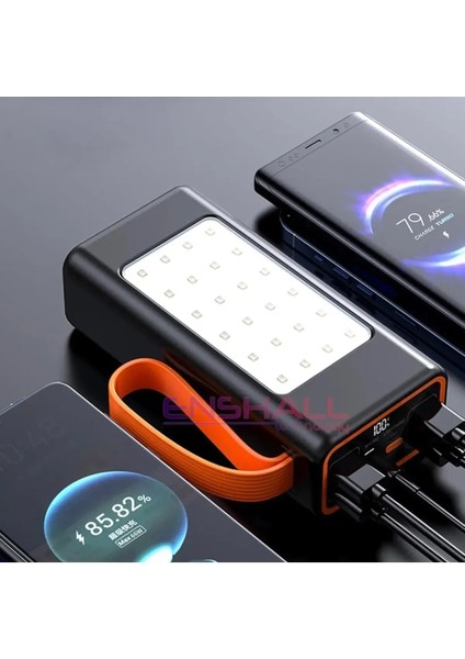 50.000 Mah LED Aydınlatmalı Taşıma Askı Hızlı Şarj 22,5W Powerbank 4xusb Micro,lıghtnıng,typc Giriş