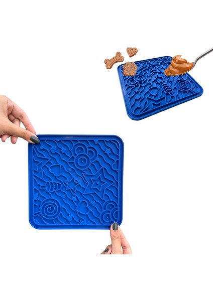 O'yalama Matı Köpek ve Kediler Için Yalama Matı Mavi Renkli Vakumlu Yapışkanlı Lickmat